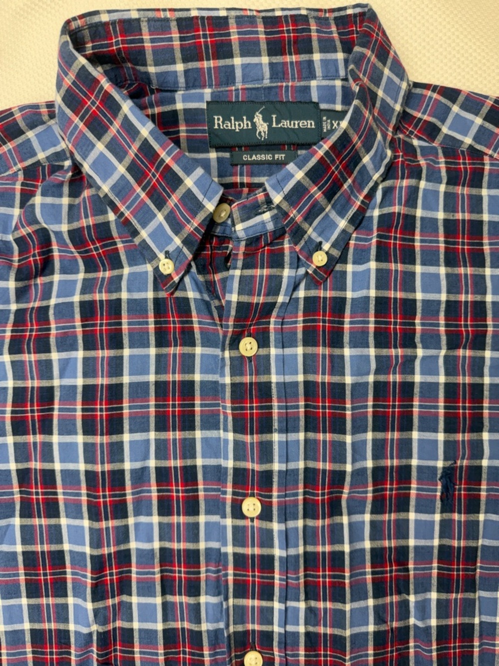 Ralph Lauren Red and Blue Plaid Classic Fir Button-Down Shirt - XL